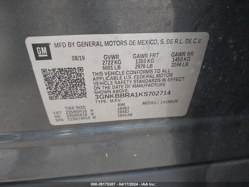 2019 CHEVROLET BLAZER 1LT - 3GNKBBRA1KS702714