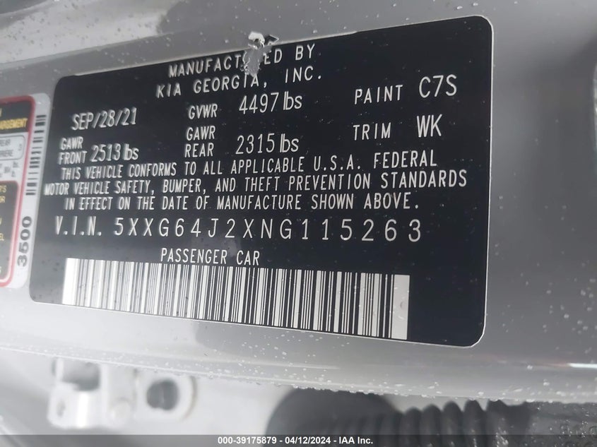 2022 KIA K5 GT LINE - 5XXG64J2XNG115263