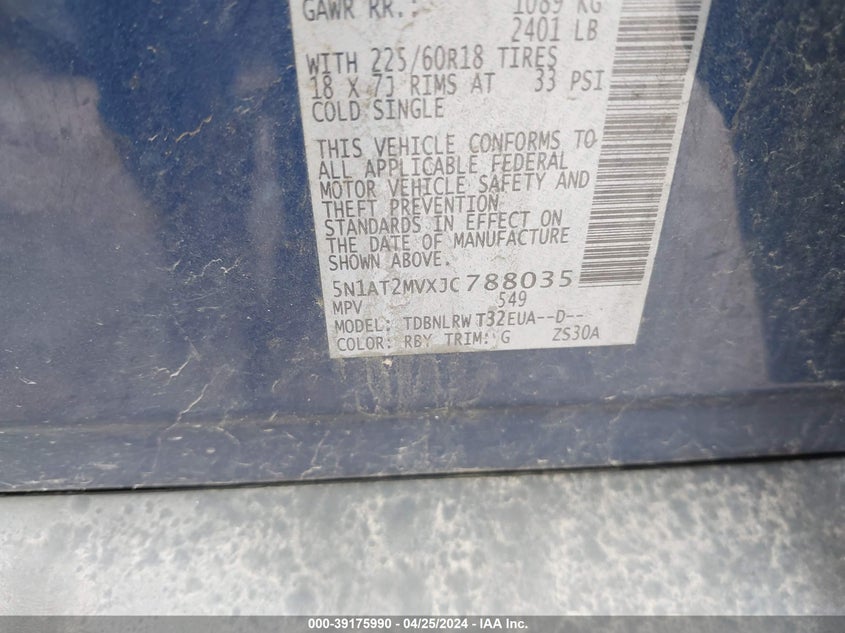 2018 NISSAN ROGUE SV/SL - 5N1AT2MVXJC788035