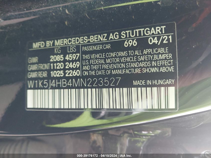 W1K5J4HB4MN223527 2021 Mercedes-Benz Cla 250 4Matic