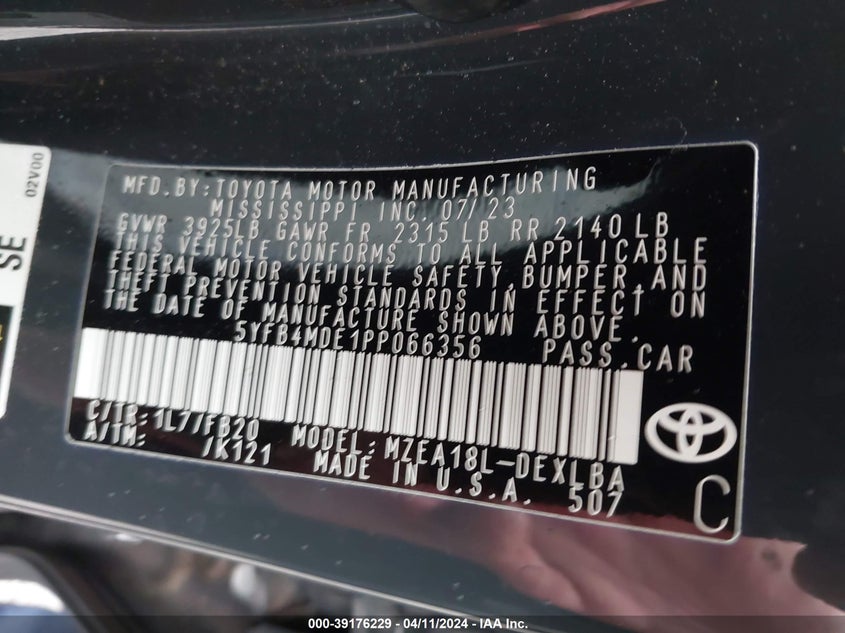 2023 TOYOTA COROLLA LE - 5YFB4MDE1PP066356