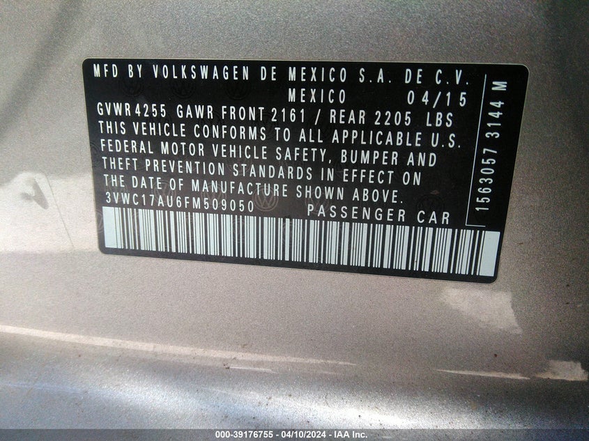 2015 VOLKSWAGEN GOLF SPORTWAGEN TSI S 4-DOOR - 3VWC17AU6FM509050