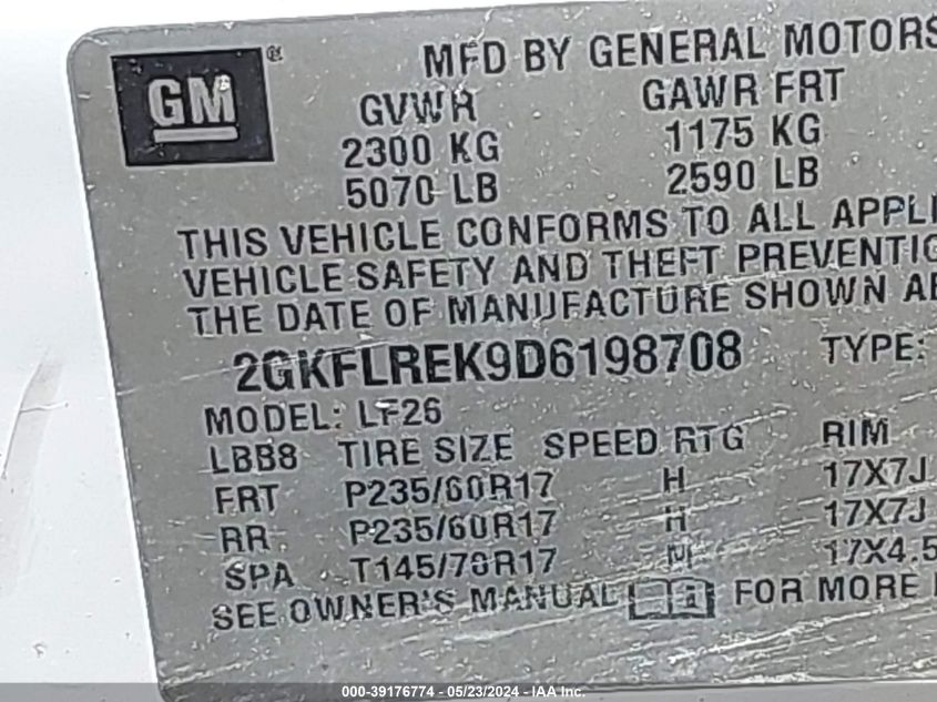 2013 GMC Terrain Sle-1 VIN: 2GKFLREK9D6198708 Lot: 39176774