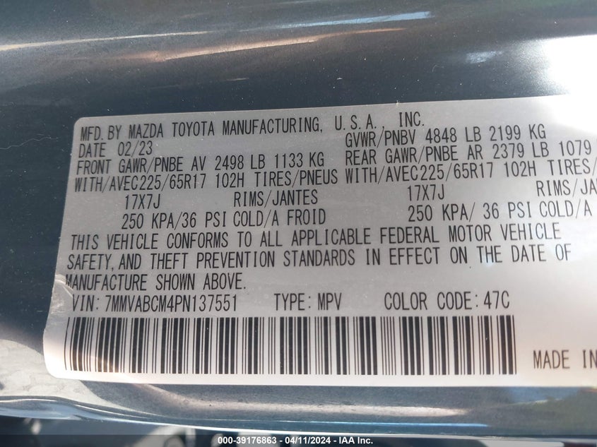 VIN 7MMVABCM4PN137551 2023 MAZDA CX-50 2.5 S PREFERRED PLUS
