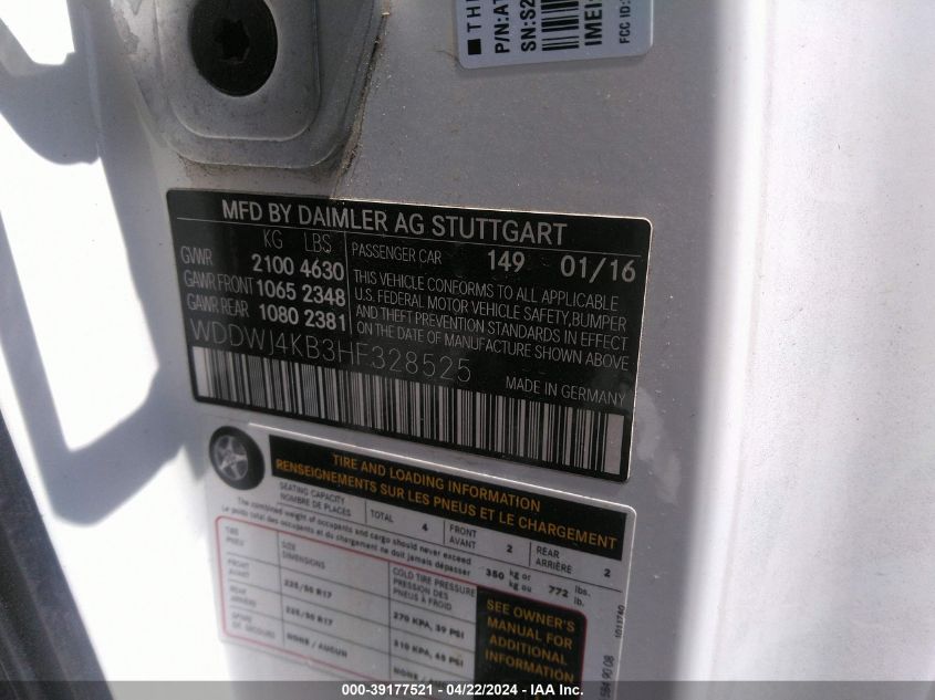 2017 Mercedes-Benz C 300 4Matic VIN: WDDWJ4KB3HF328525 Lot: 39177521