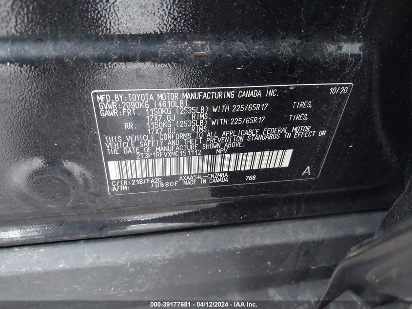 2021 TOYOTA RAV4 XLE/XLE PREMIUM - 2T3P1RFVXMC151112