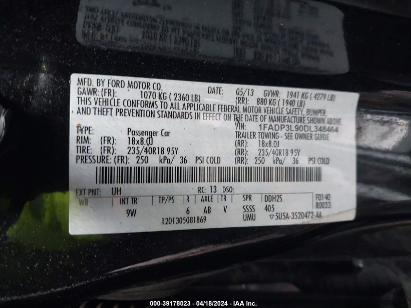 2013 Ford Focus St VIN: 1FADP3L90DL348464 Lot: 39178023