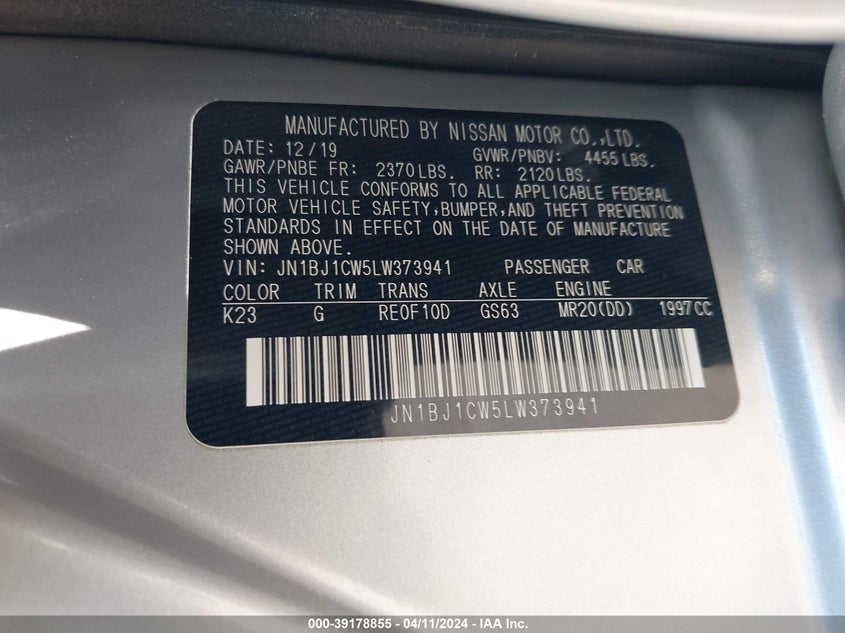 2020 NISSAN ROGUE SPORT S AWD XTRONIC CVT - JN1BJ1CW5LW373941