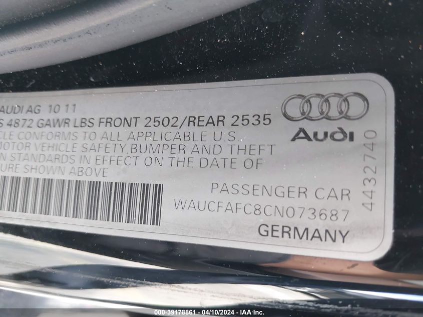 WAUCFAFC8CN073687 | 2012 AUDI A6