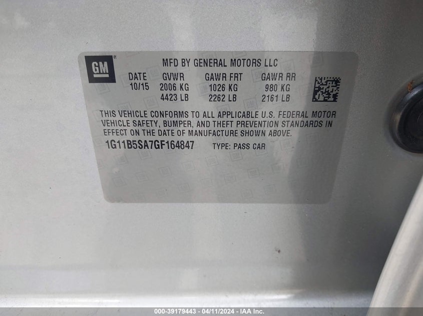 2016 CHEVROLET MALIBU LIMITED LS - 1G11B5SA7GF164847