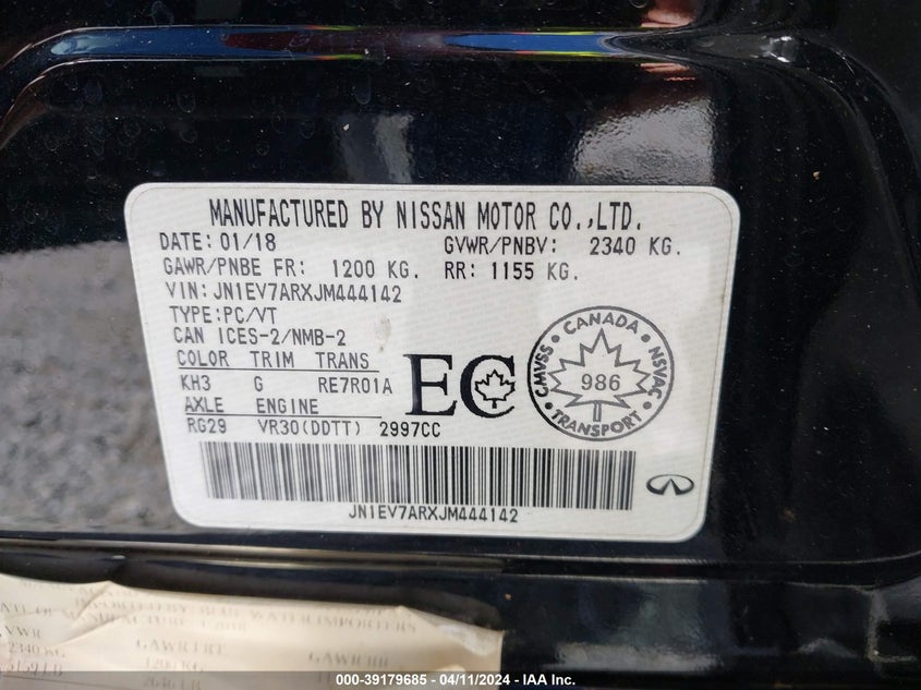 VIN JN1EV7ARXJM444142 2018 INFINITI Q50 LUXE/SPORT