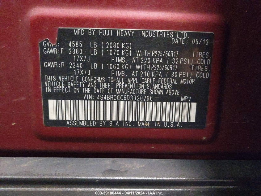 2013 SUBARU OUTBACK 2.5I PREMIUM - 4S4BRCCC6D3320266