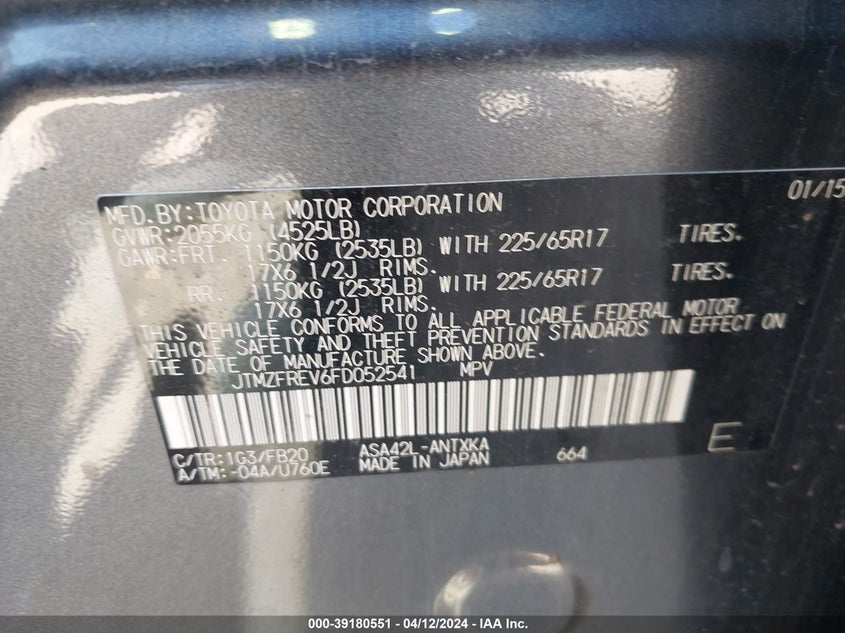 2015 TOYOTA RAV4 LE - JTMZFREV6FD052541