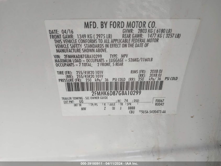 2FMHK6D87GBA10299 2016 Ford Flex Limited