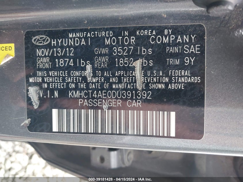 2013 HYUNDAI ACCENT GLS/GS - KMHCT4AE0DU391392