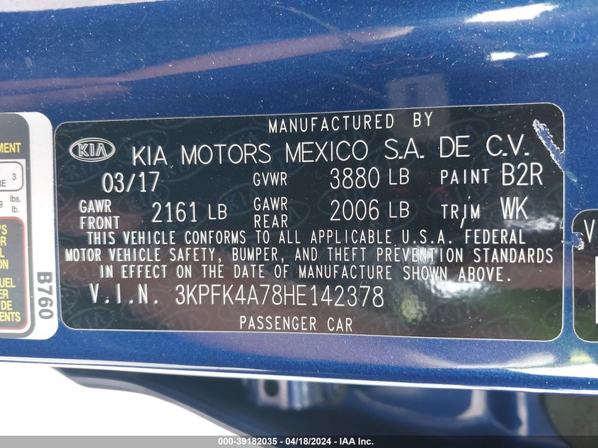 2017 KIA FORTE LX - 3KPFK4A78HE142378