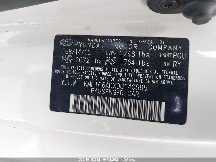 2013 HYUNDAI VELOSTER - KMHTC6ADXDU140995