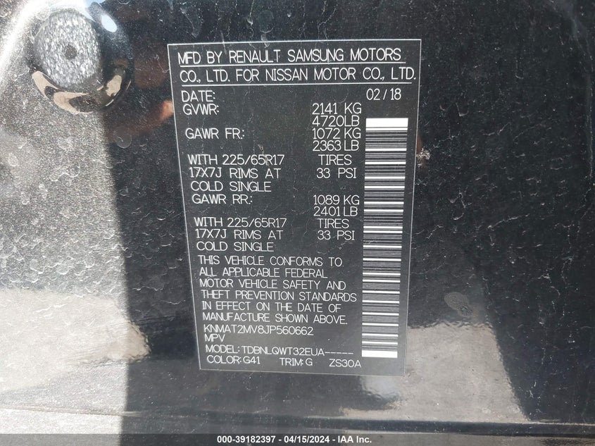 2018 NISSAN ROGUE SV - KNMAT2MV8JP560662