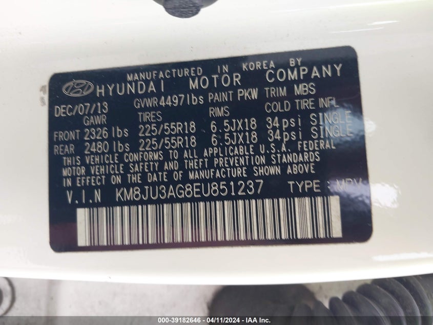 2014 HYUNDAI TUCSON LIMITED - KM8JU3AG8EU851237