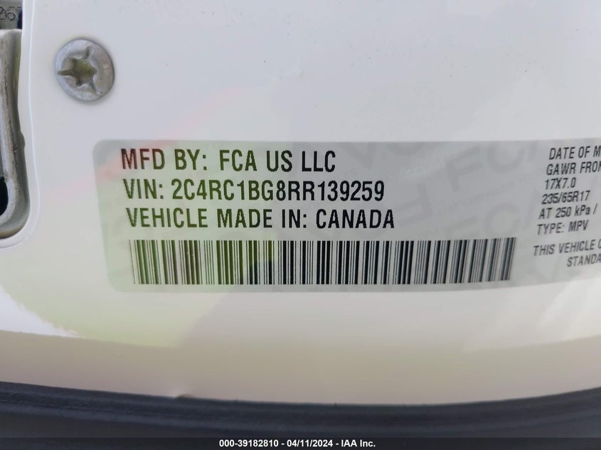 2024 CHRYSLER PACIFICA TOURING L - 2C4RC1BG8RR139259
