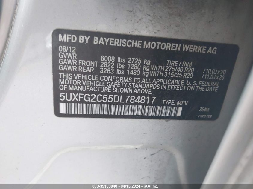 VIN 5UXFG2C55DL784817 2013 BMW X6, Xdrive35I no.9