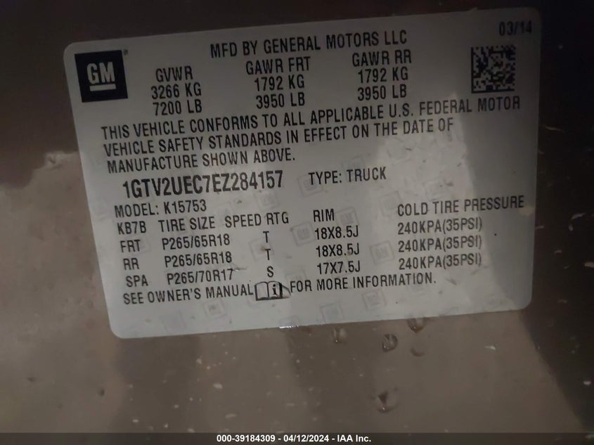 2014 GMC SIERRA 1500 SLE - 1GTV2UEC7EZ284157