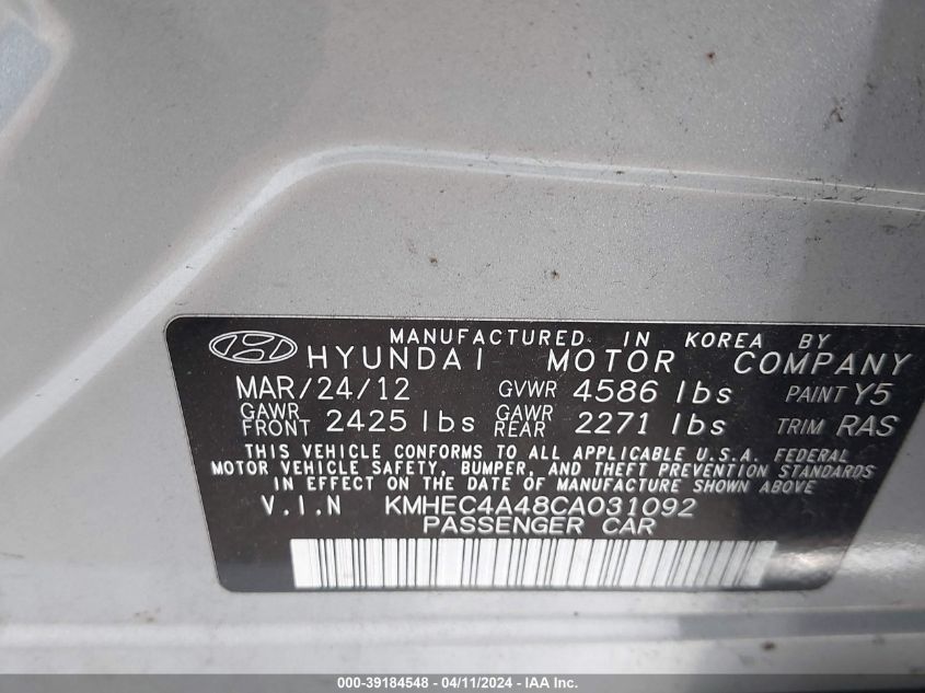 KMHEC4A48CA031092 | 2012 HYUNDAI SONATA HYBRID