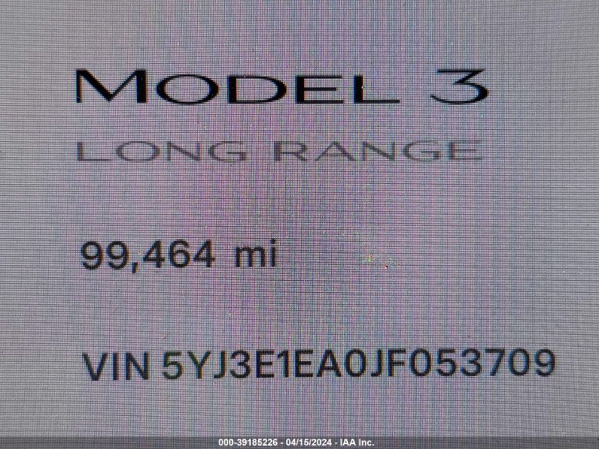 2018 Tesla Model 3 Long Range/Mid Range VIN: 5YJ3E1EA0JF053709 Lot: 39185226