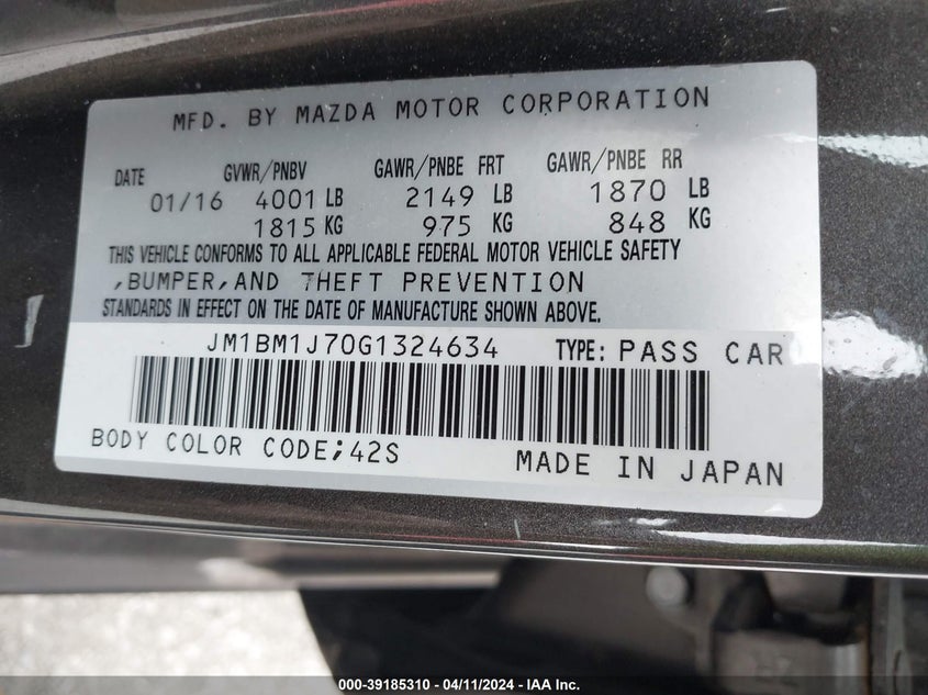 2016 MAZDA MAZDA3 I SPORT - JM1BM1J70G1324634