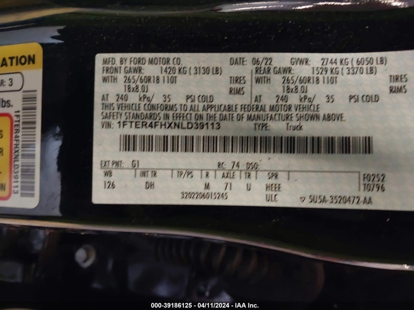 2022 FORD RANGER LARIAT - 1FTER4FHXNLD39113