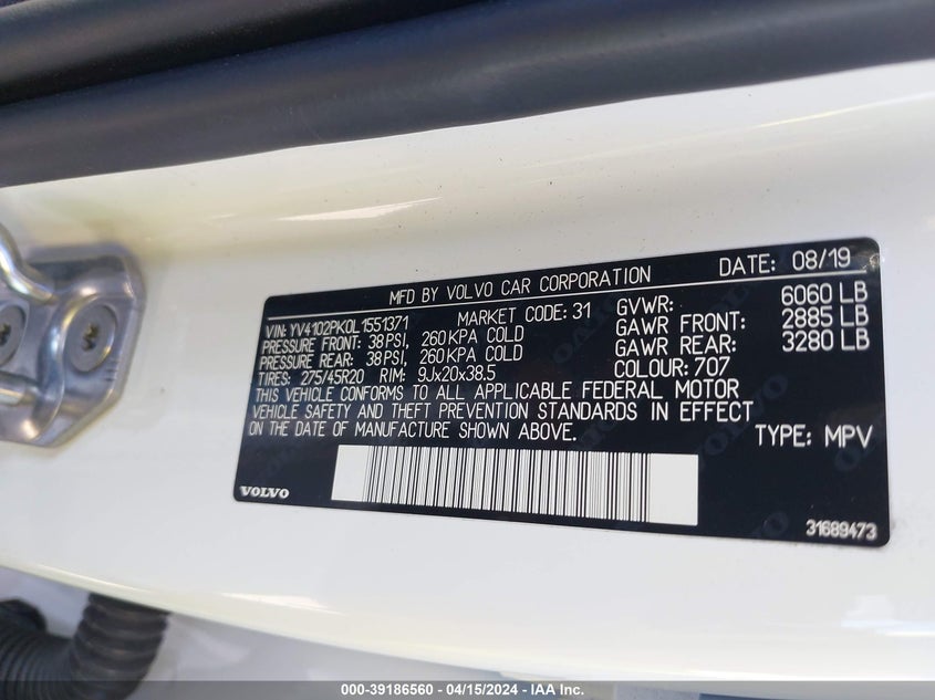 VIN YV4102PK0L1551371 2020 VOLVO XC90 T5 MOMENTUM 7 PASSENGER