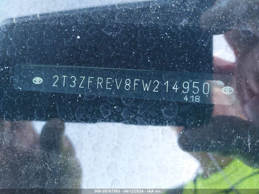 2015 Toyota Rav4 Le VIN: 2T3ZFREV8FW214950 Lot: 39187853