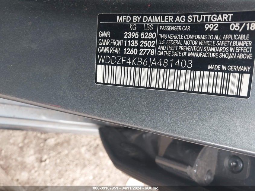 2018 MERCEDES-BENZ E 300 4MATIC - WDDZF4KB6JA481403