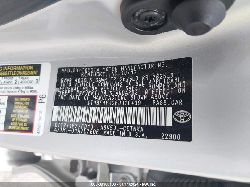 4T1BF1FK2EU328439 | 2014 TOYOTA CAMRY