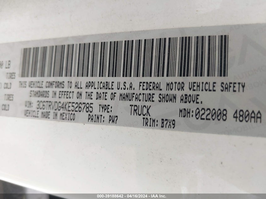 2019 RAM PROMASTER 2500 HIGH ROOF 159 WB 3C6TRVDG4KE526785