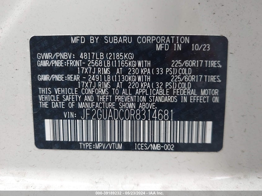 2024 SUBARU CROSSTREK PREMIUM - JF2GUADC0R8314681