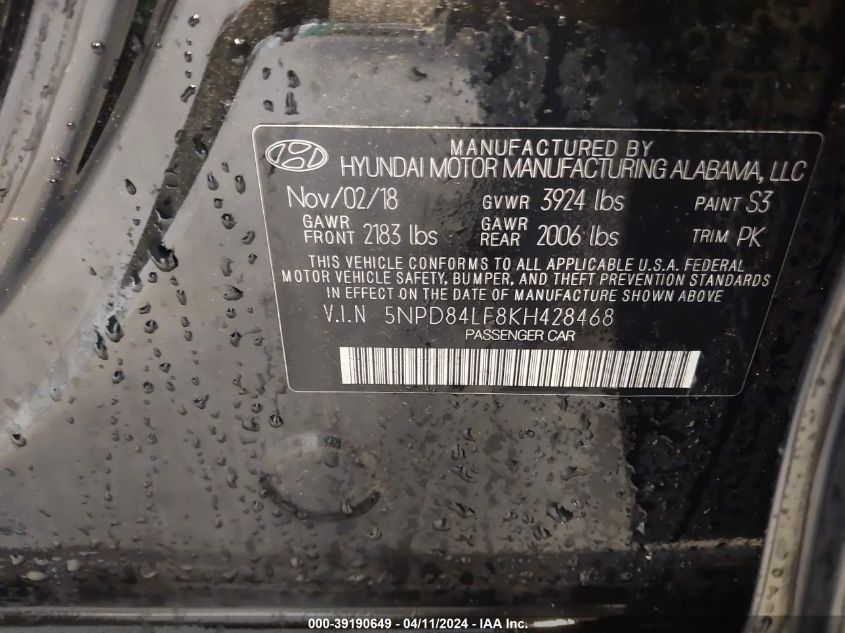 5NPD84LF8KH428468 2019 Hyundai Elantra Sel