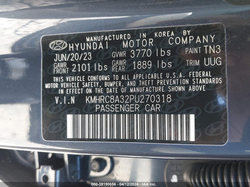 VIN KMHRC8A32PU270318 2023 HYUNDAI VENUE LIMITED