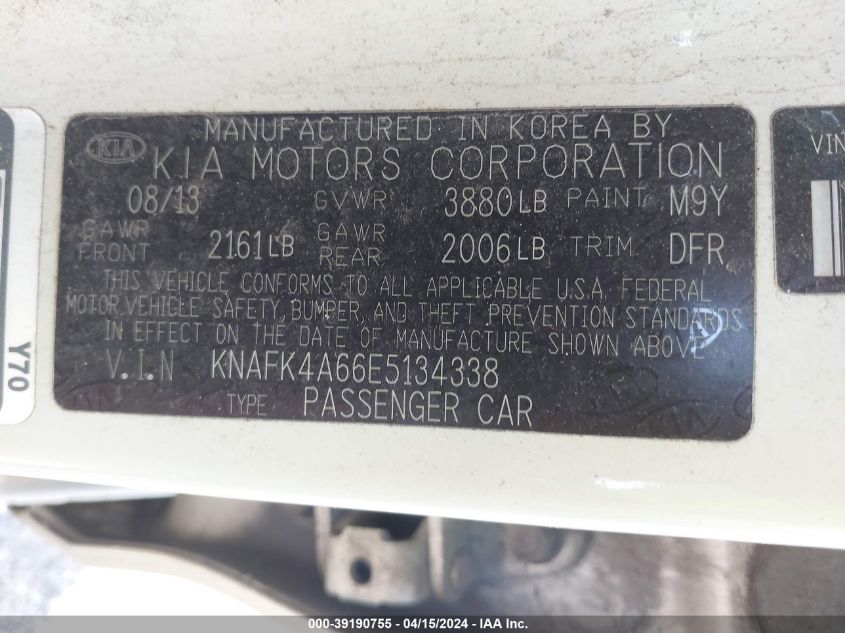 KNAFK4A66E5134338 | 2014 KIA FORTE