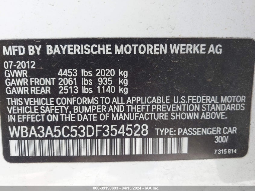 2013 BMW 328I - WBA3A5C53DF354528
