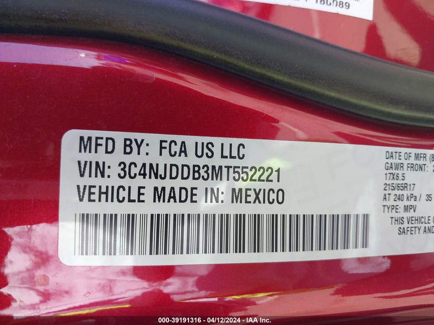 VIN 3C4NJDDB3MT552221 2021 JEEP COMPASS TRAILHAWK 4X4