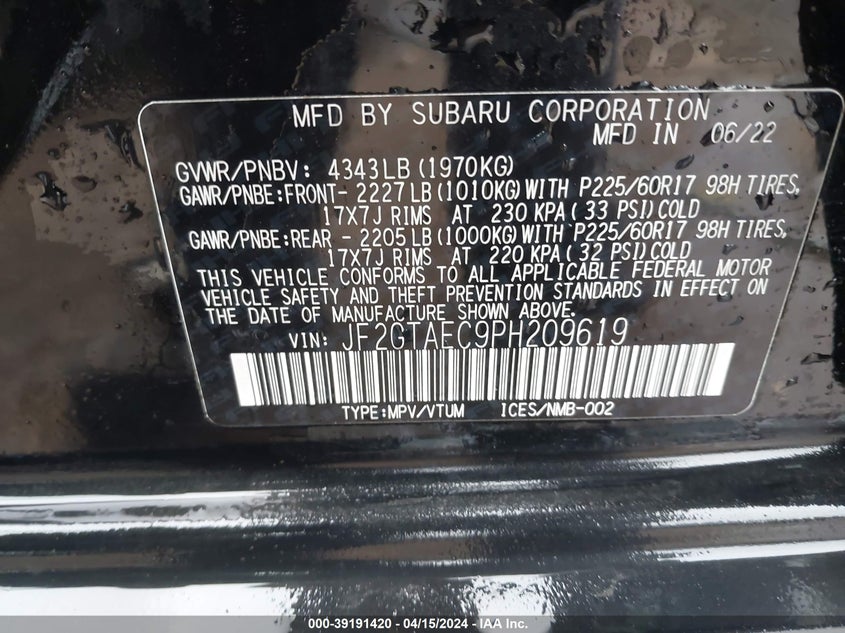 2023 SUBARU CROSSTREK PREMIUM - JF2GTAEC9PH209619