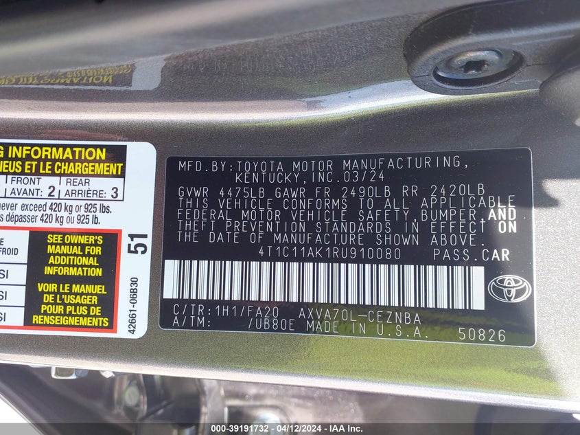 2024 TOYOTA CAMRY LE - 4T1C11AK1RU910080