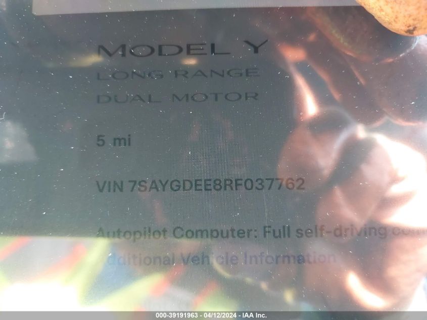 2024 TESLA MODEL Y - 7SAYGDEE8RF037762