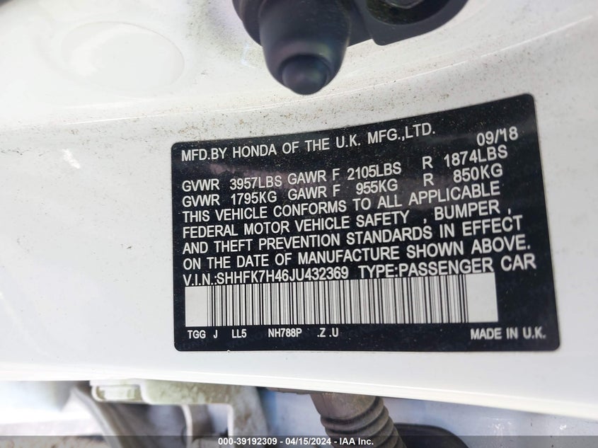 2018 HONDA CIVIC SPORT - SHHFK7H46JU432369