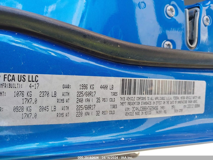 2017 JEEP NEW COMPASS LATITUDE FWD 3C4NJCBB6HT629456