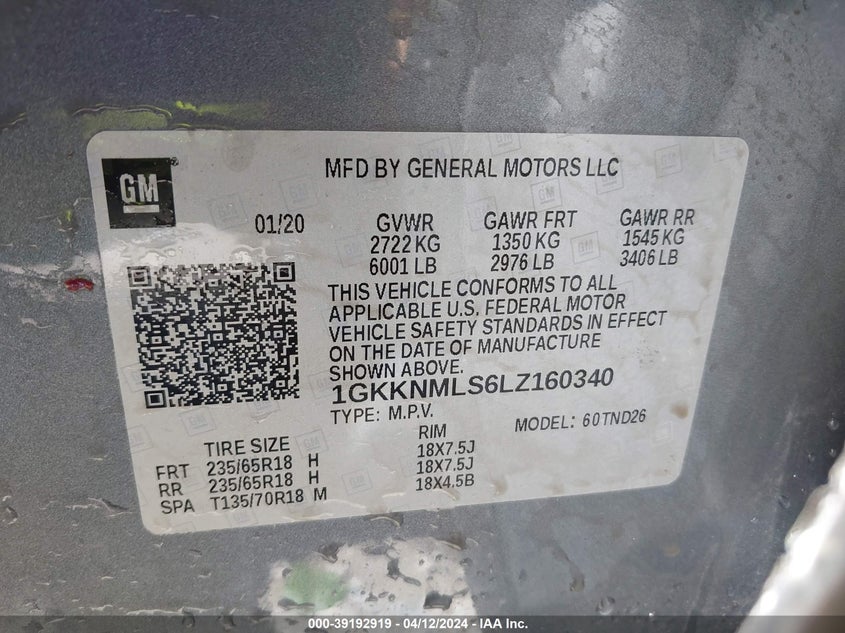 2020 GMC ACADIA FWD SLT - 1GKKNMLS6LZ160340