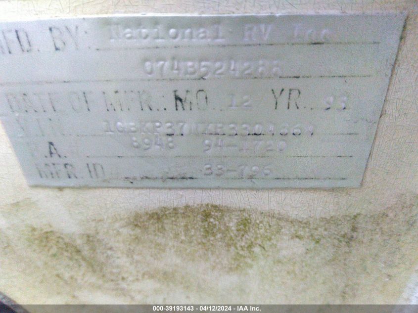 1994 Chevrolet P30 VIN: 1GBKP37NXR3304864 Lot: 39193143