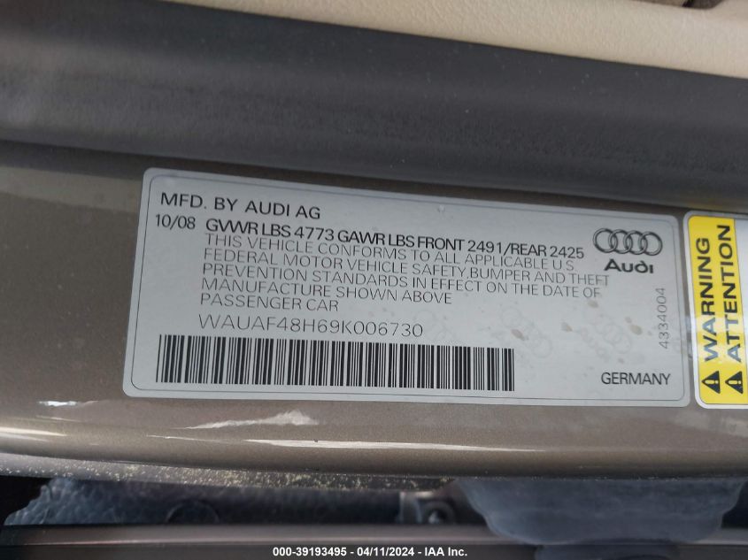 WAUAF48H69K006730 | 2009 AUDI A4