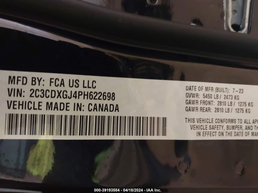 2C3CDXGJ4PH622698 | 2023 DODGE CHARGER